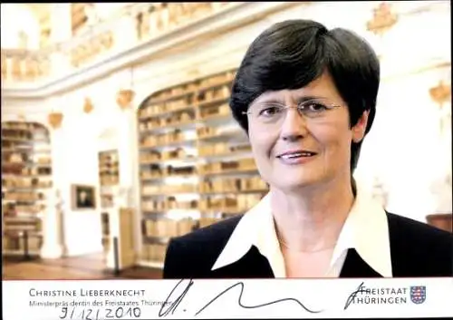 Autogrammkarte Christine Lieberknecht, Ministerpräsidentin des Freistaates Thüringen