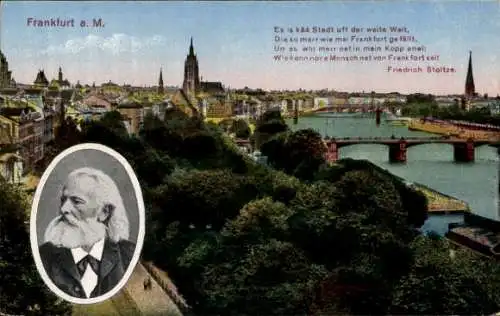 Ak Frankfurt am Main, Portrait Friedrich Stoltze, Gedicht, Brücke