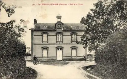 Ak St-Ouen-de-Mimbre Sarthe, Rathaus, Schule