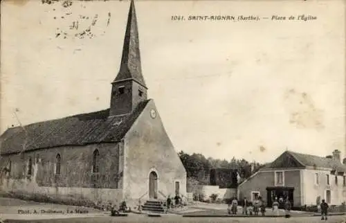 Ak Saint Aignan Sarthe, Place de l’Eglise