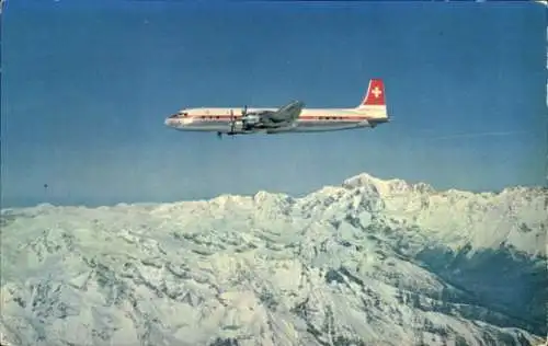 Ak Schweizerisches Passagierflugzeug Douglas DC-7C, Swissair