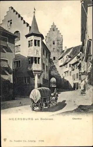 Ak Meersburg am Bodensee, Obertor, Erker, Pferdefuhrwerk