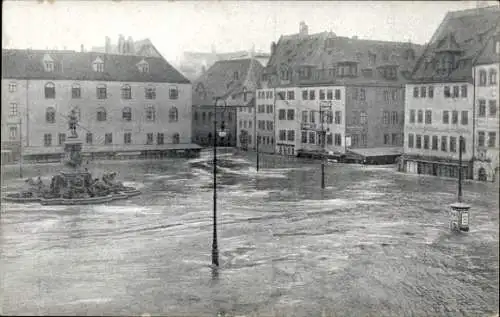 Ak Nürnberg in Mittelfranken Bayern, Hauptmarkt, Hochwasser 05.02.1909