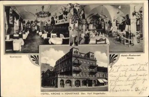 Ak Konstanz am Bodensee, Hotel Krone, Speisesaal