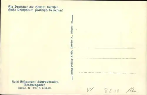 Ak Berchtesgaden in Oberbayern, Hotel Schwabenwirt