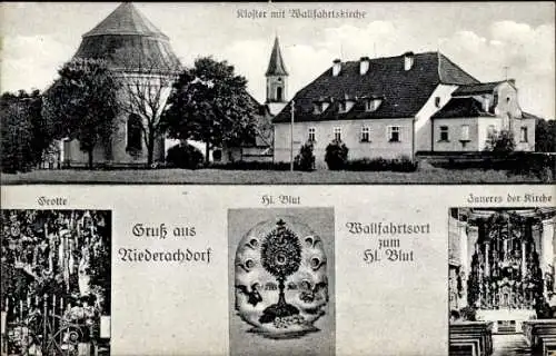 Ak Niederachdorf Kirchroth Niederbayern, Kloster, Wallfahrtskirche, Grotte, Hl. Blut