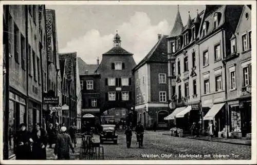 Ak Weiden in der Oberpfalz, Marktplatz, oberes Tor, Geschäfte