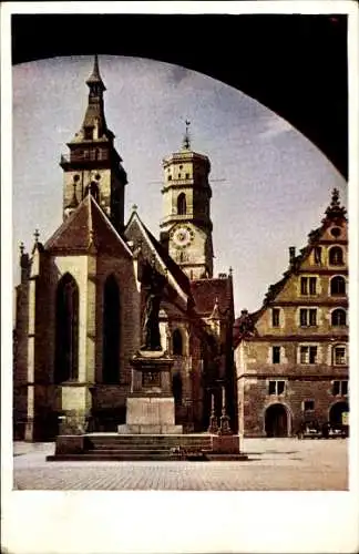 Ak Stuttgart in Württemberg, Schillerplatz mit Stiftskirche