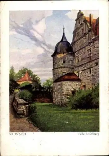 Künstler Ak Lüttgens, G., Kronach, Blick auf Feste Rosenberg, Turm, Mauer