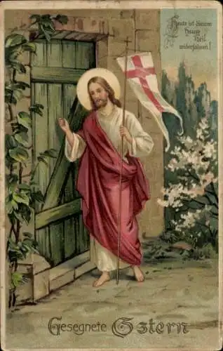 Präge Ak Glückwunsch Ostern, Jesus an der Tür