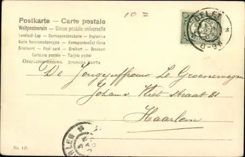 Litho Frohe Weihnachten, singende Engel, Harfe