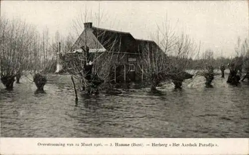 Ak Hamme Ostflandern, Overstrooming van 12 Maart 1906, Herberg Het Aardsch Paradijs