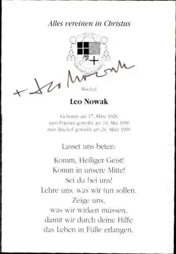 Ak Bischof Leo Nowak, Autogramm