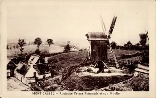 Ak Mont Cassel Nord, Alter flämischer Bauernhof, Mühle