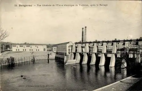 Ak Bergerac Dordogne, Panorama, l'Usine electrique de Tuilieres, apres le Barrage