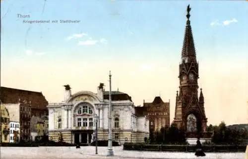 Ak Toruń Thorn Westpreußen, Blick auf das Kriegerdenkmal mit Stadttheater