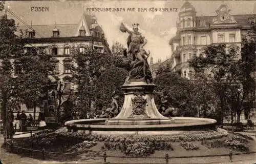 Ak Posen, Perseusbrunnen auf dem Königsplatz