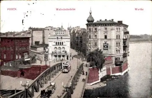 Ak Poznań Posen, Walischeibrücke, Warthe