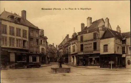 Ak Sézanne Marne, Place de la République