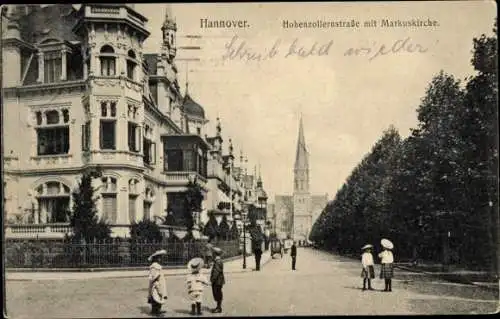 Ak Hannover in Niedersachsen, Kinder auf der Hohenzollernstraße mit Markuskirche