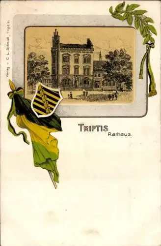 Präge Wappen Passepartout Litho Triptis in Thüringen, Rathaus