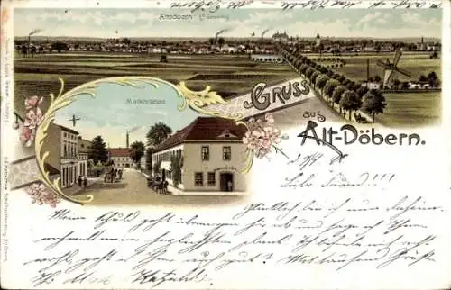 Litho Alt Döbern Altdöbern Niederlausitz, Panorama, Marktstraße