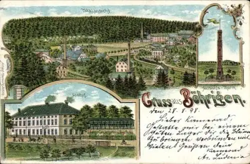 Litho Böhrigen Striegistal Sachsen, Gesamtansicht, Aussichtsturm, Gasthof