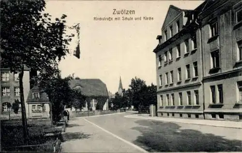 Ak Zwötzen Gera in Thüringen, Kirchstraße, Schule, Kirche