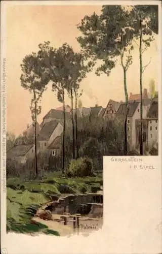 Künstler Litho Palmie, Gerolstein i.d. Eifel, Teilansicht des Ortes mit Teich