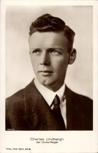 Ak Pilot Charles Lindbergh, Portrait, Atlantiküberquerung