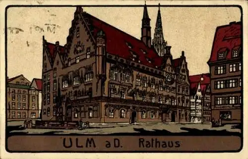 Steindruck Ak Ulm an der Donau, Rathaus