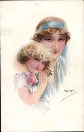 Künstler Ak Usabal, Luis, Frau und Kind, Portrait