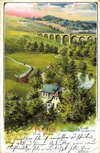 Künstler Litho Zernial, Plauen im Vogtland, Syratal, Poppenmühle, Syratalbrücke