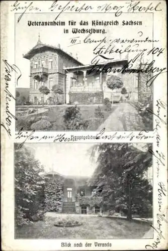 Ak Wechselburg in Sachsen, Veteranenheim, Hauptgebäude, Veranda