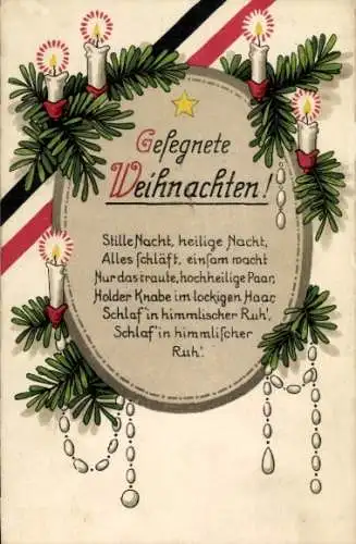 Ak Glückwunsch Weihnachten, Stille Nacht, heilige Nacht, Kerzen an Tannenzweigen