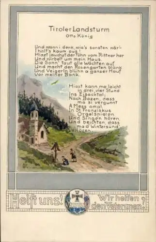 Gedicht Ak Tiroler Landsturm, Otto König, Wohlfahrts-Karte