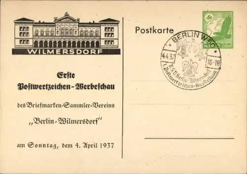 Ganzsachen Ak Berlin Wilmersdorf, 1. Postwertzeichen-Werbeschau 1937