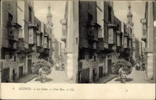 Stereo Ak Cairo Kairo Ägypten, Straßenpartie