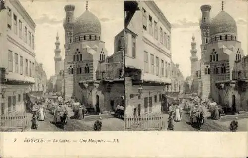 Stereo Ak Cairo Kairo Ägypten, Straßenpartie, Moschee