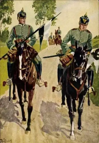 Künstler Ak Döbrich-Steglitz, Kgl. Preuß. Jäger-Regiment zu Pferde Nr. 8