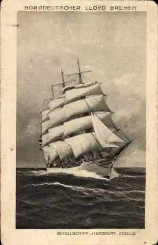 Ak Schulschiff Herzogin Cecilie, Segelschiff, Norddeutscher Lloyd Bremen