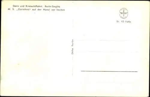 Ak Berlin Steglitz, Stern- und Kreisschifffahrt, M. S. Dorothea