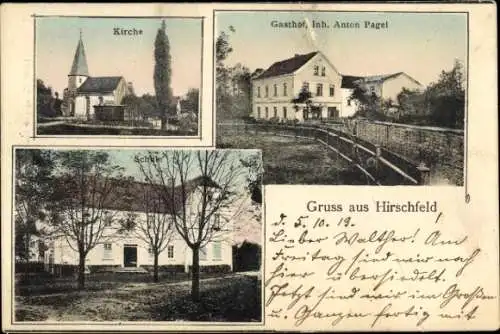 Ak Hirschfeld in Sachsen, Kirche, Gasthof, Schule