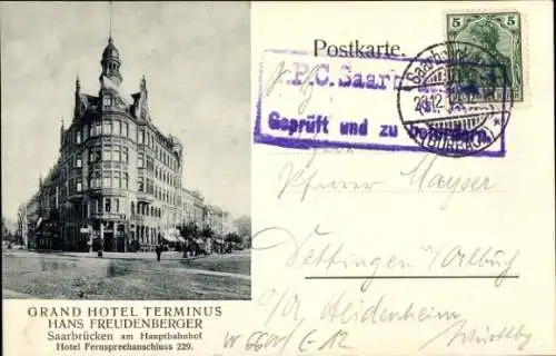 Ak Saarbrücken im Saarland, Grand Hotel Terminus, Haus Freudenberger