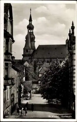 Ak St. Wendel in Saarland, Blick in die Karlstraße, Kirche