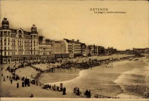 Ak Ostende Ostende Westflandern, Strand bei steigender Flut