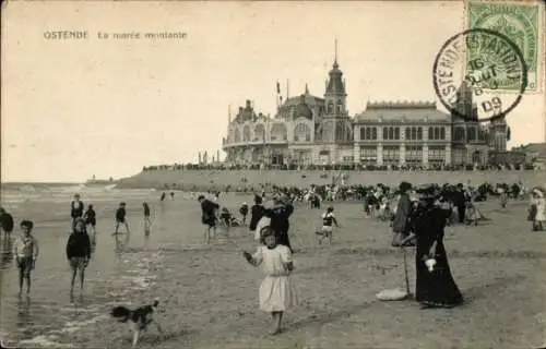 Ak Ostende Ostende Westflandern, Die steigende Flut, Strand