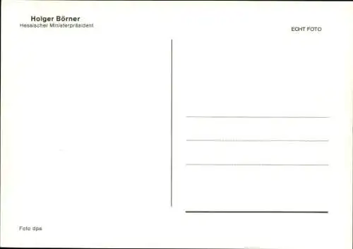 Ak Politiker Holger Börner, Ehemaliger Ministerpräsident von Hessen, Autogramm