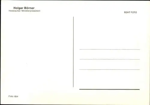 Ak Politiker Holger Börner, Ehemaliger Ministerpräsident von Hessen, Autogramm