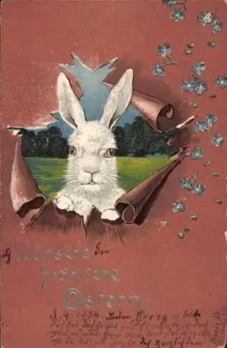 Präge Litho Glückwunsch Ostern, Weißer Hase